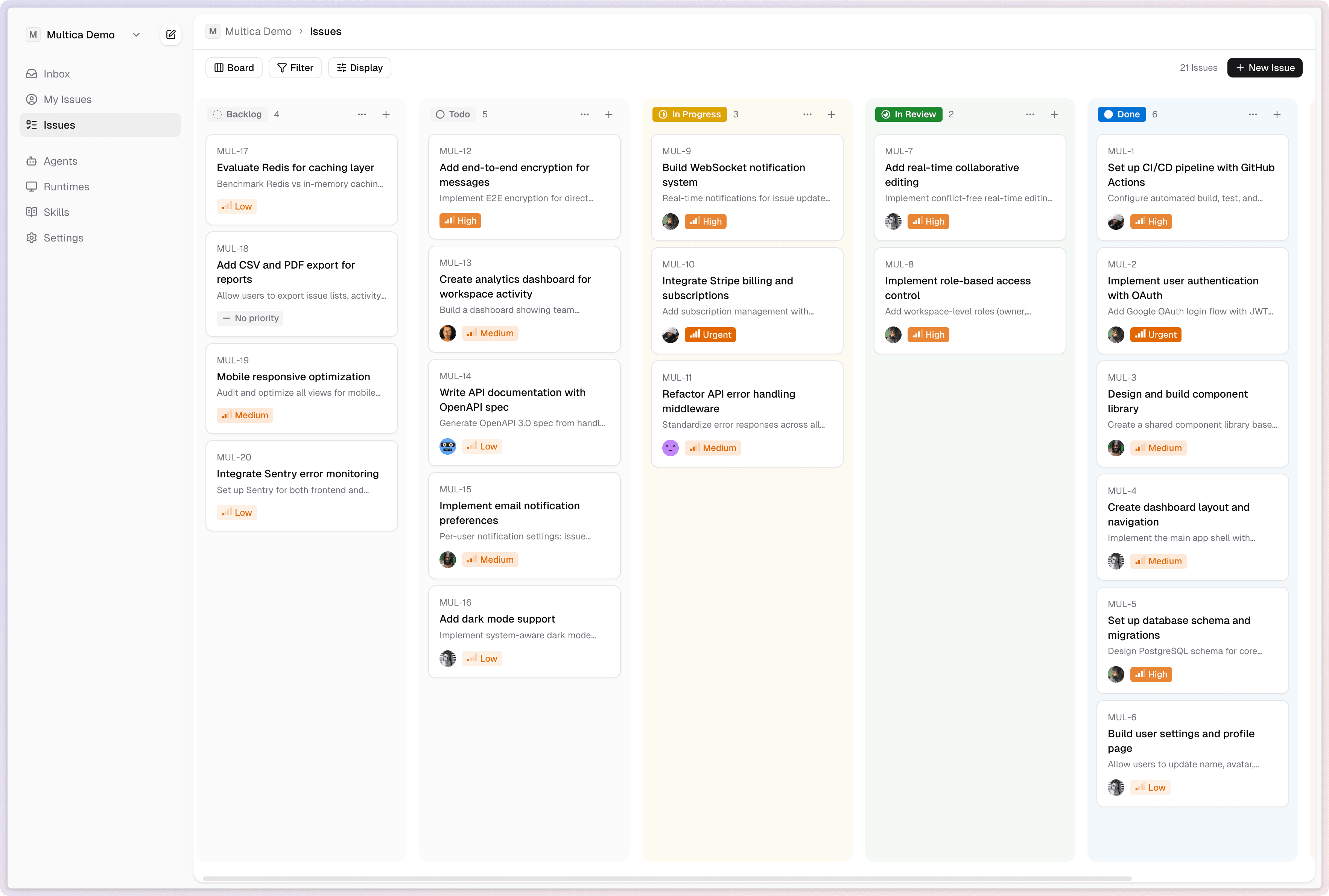 Worker board view — issues managed by humans and agents